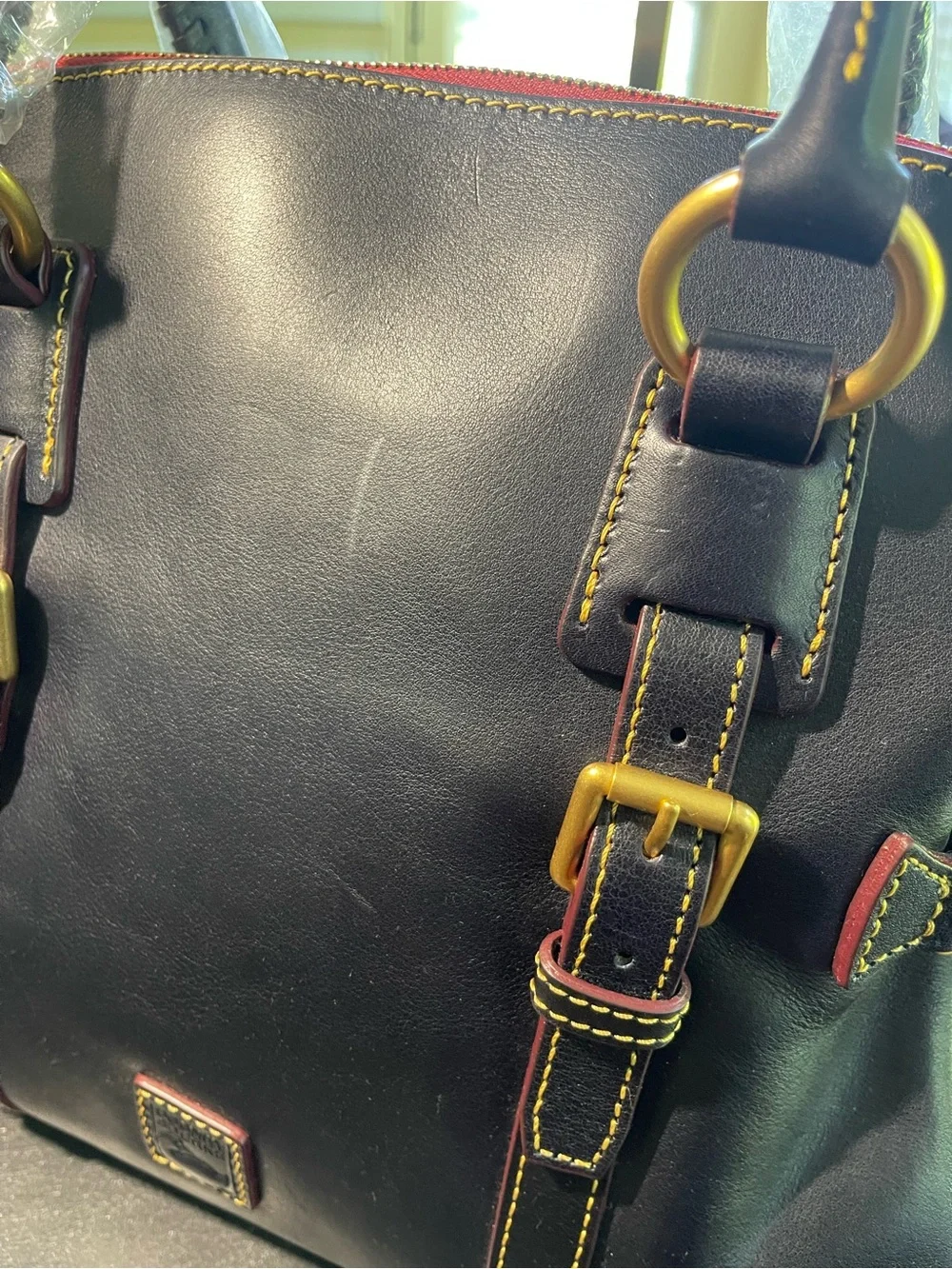 Dooney & Bourke Navy Florentine Leather Domed Buckle Satchel